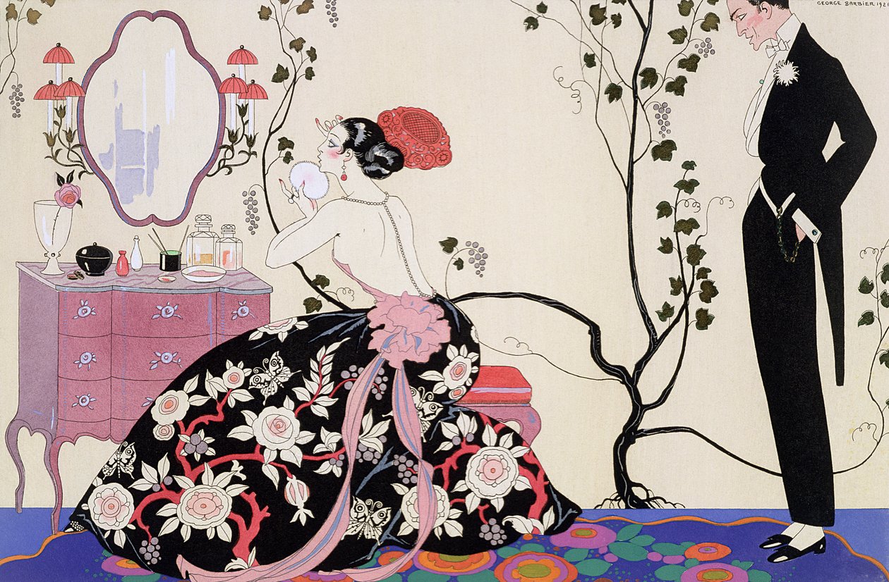 Den ryggløse kjolen, gravert av Henri Reidel av Georges (after) Barbier
