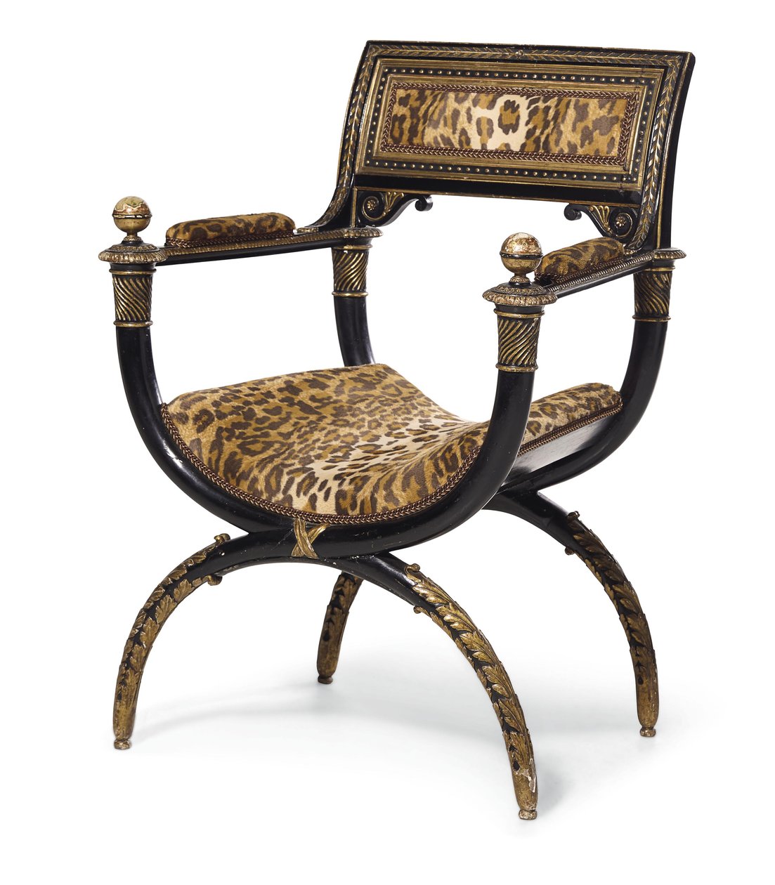 A Directory curule lenestol, ca. 1795 (ebonisert og forgylt tre med leopardmønster) av Georges (attr. to) Jacob