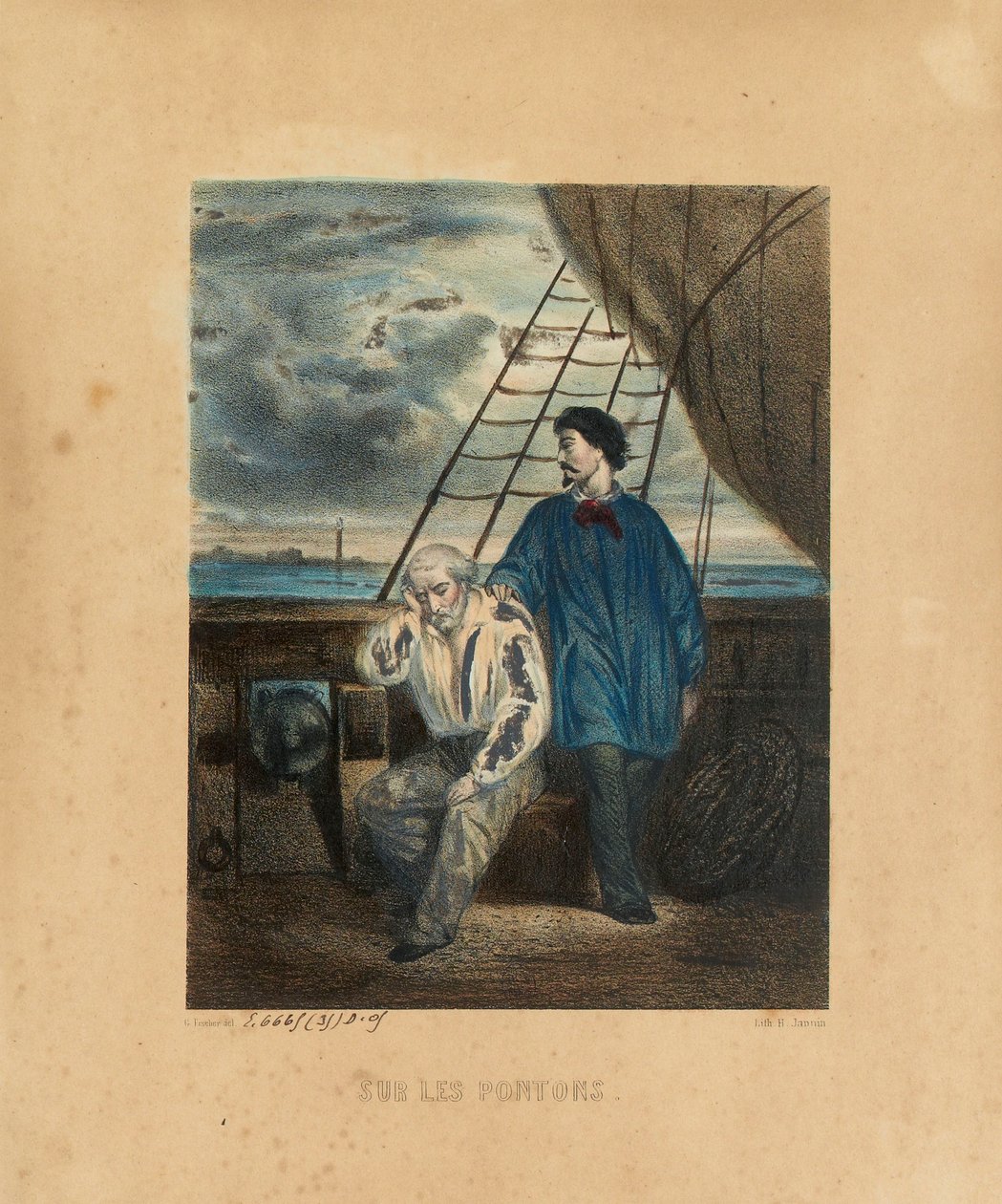 På pontonen, gravert av H. Jannin, 1848 av Georges Alexandre after Fischer
