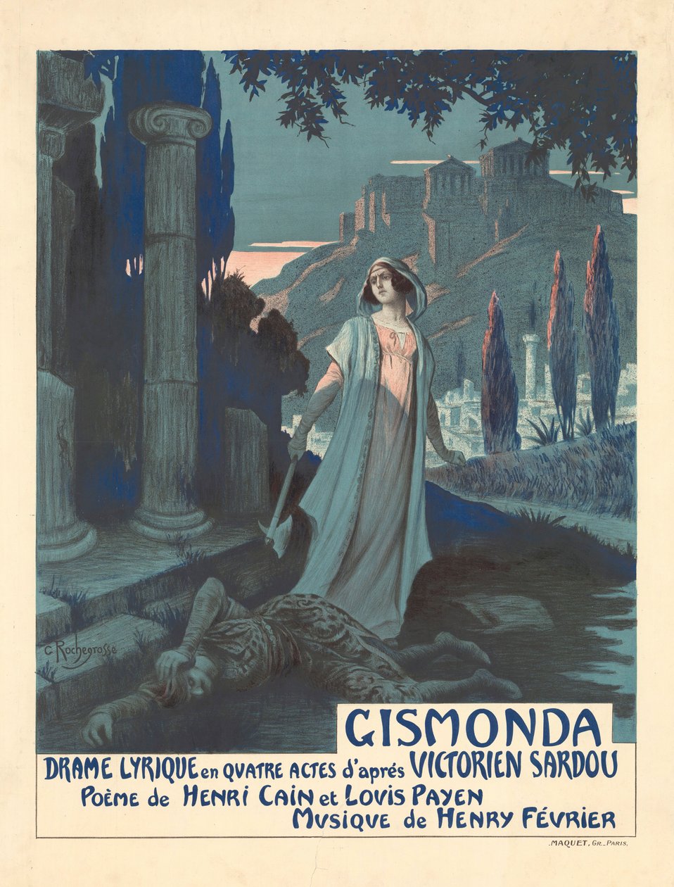 Plakat for teaterstykket Gismonda av V. Sardou, 1919. av Georges Antoine Rochegrosse