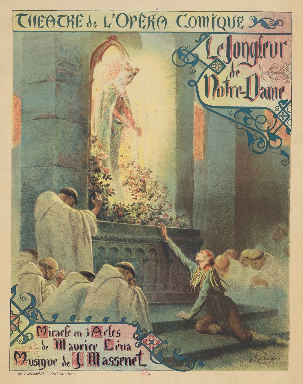 Premiereplakat for operaen Le jongleur de Notre-Dame av Jules Massenet, 1904. av Georges Antoine Rochegrosse