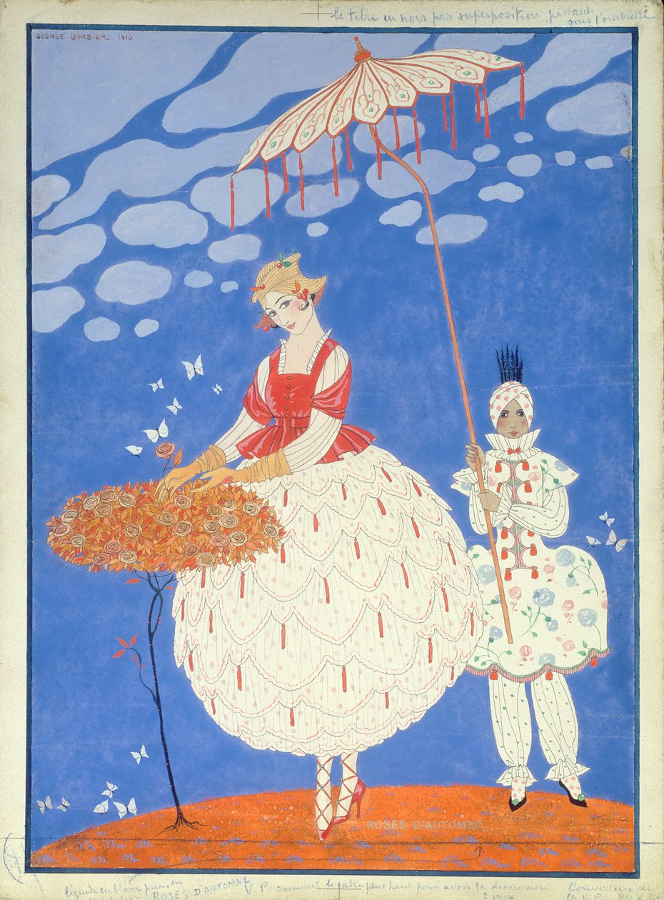 Høstroser (penn, blekk og akvarell på papir) av Georges Barbier