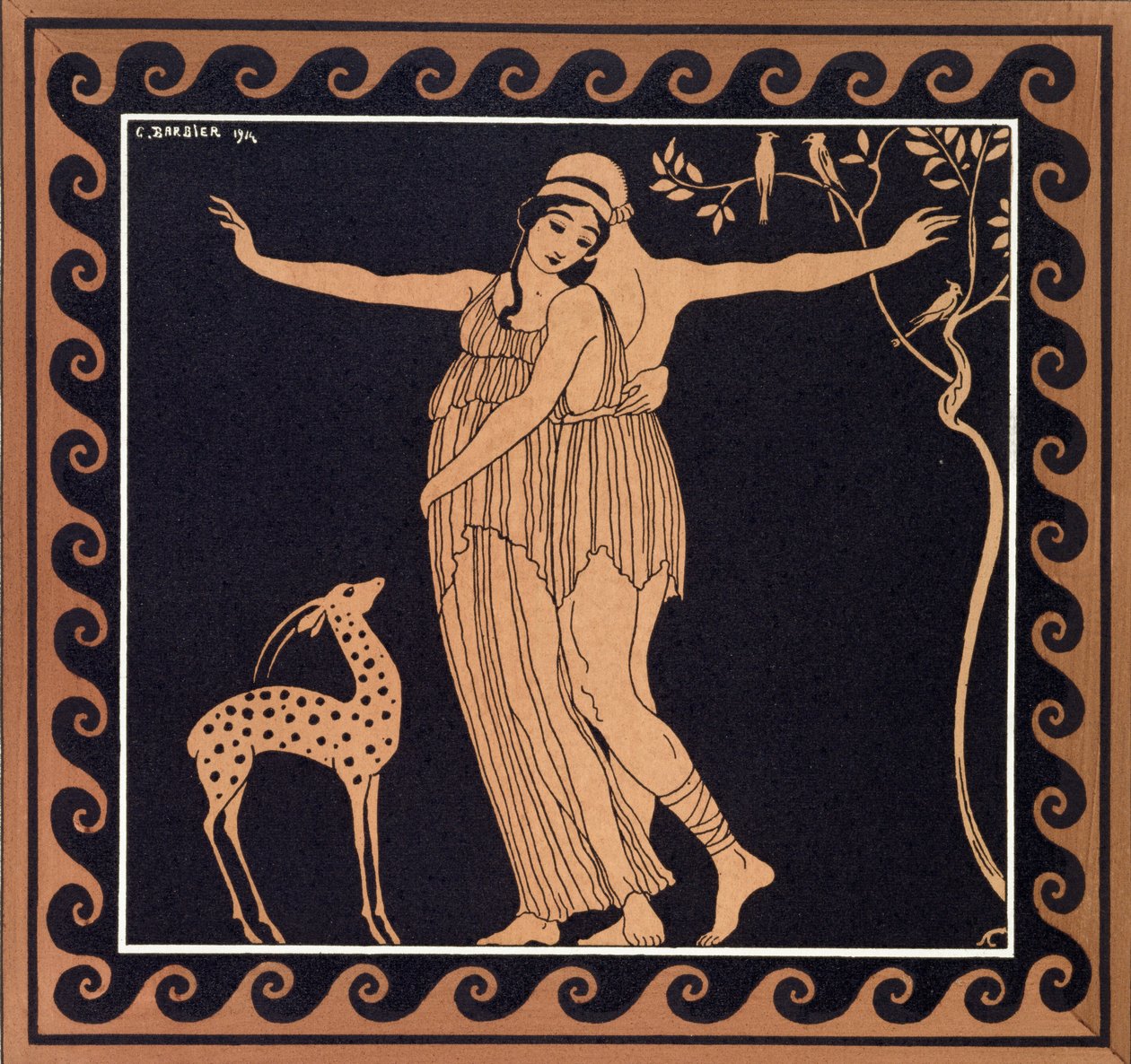 Ballettscene med Tamara Karsavina (1885-1978) 1914 (pochoir-trykk) av Georges Barbier