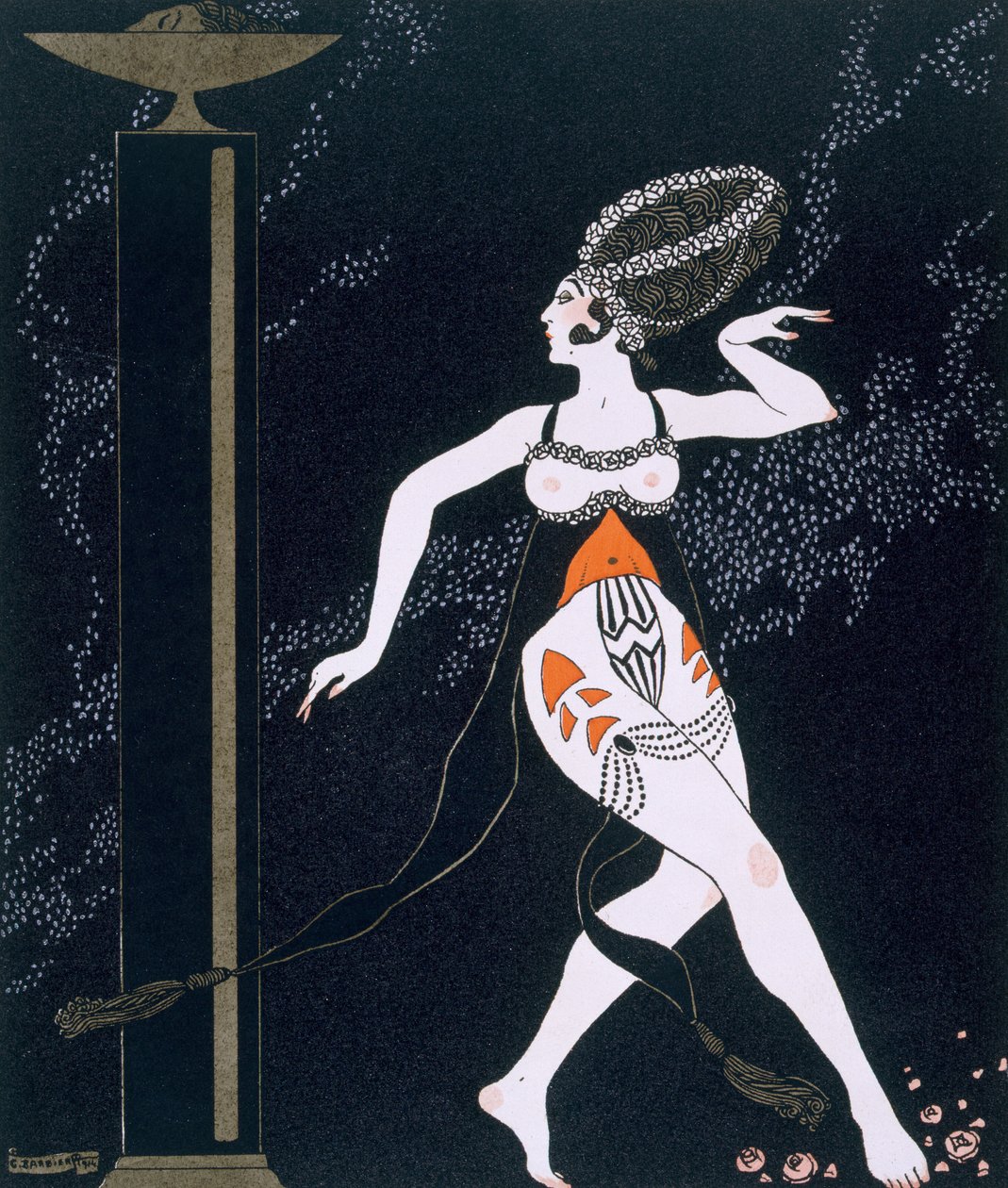 Ballettscene med Tamara Karsavina (1885-1978) 1914 (pochoir-trykk) av Georges Barbier