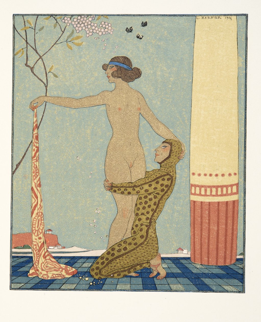 Bilitis, illustrasjon fra Les Chansons de Bilitis, av Pierre Louys, pub. 1922 (stensiltrykk) av Georges Barbier