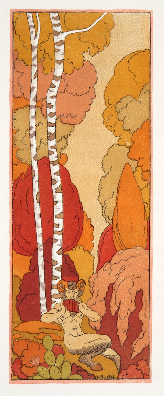 Pastoral Song, illustrasjon fra Les Chansons de Bilitis, av Pierre Louys, pub. 1922 (stensiltrykk) av Georges Barbier