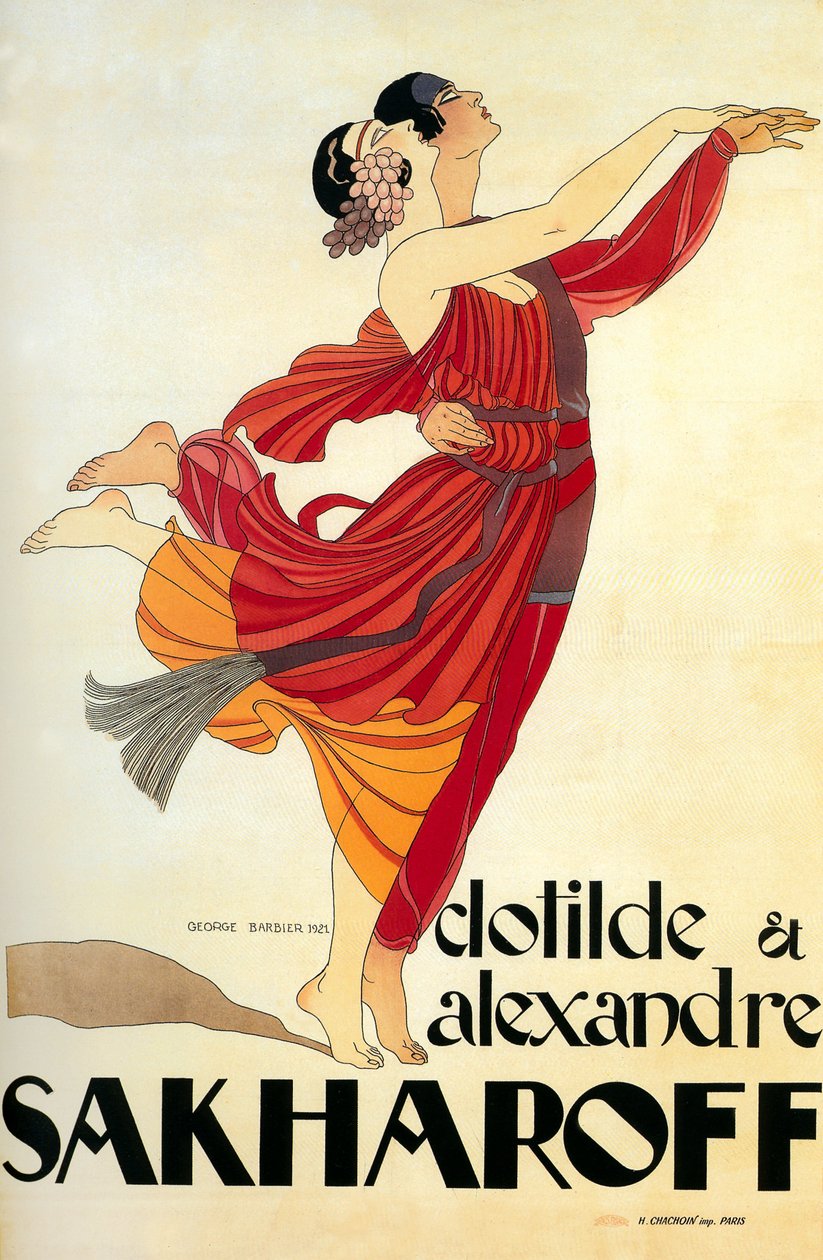 Danserne Clotilde og Alexandre Sakharoff 1921 (plakat) av Georges Barbier
