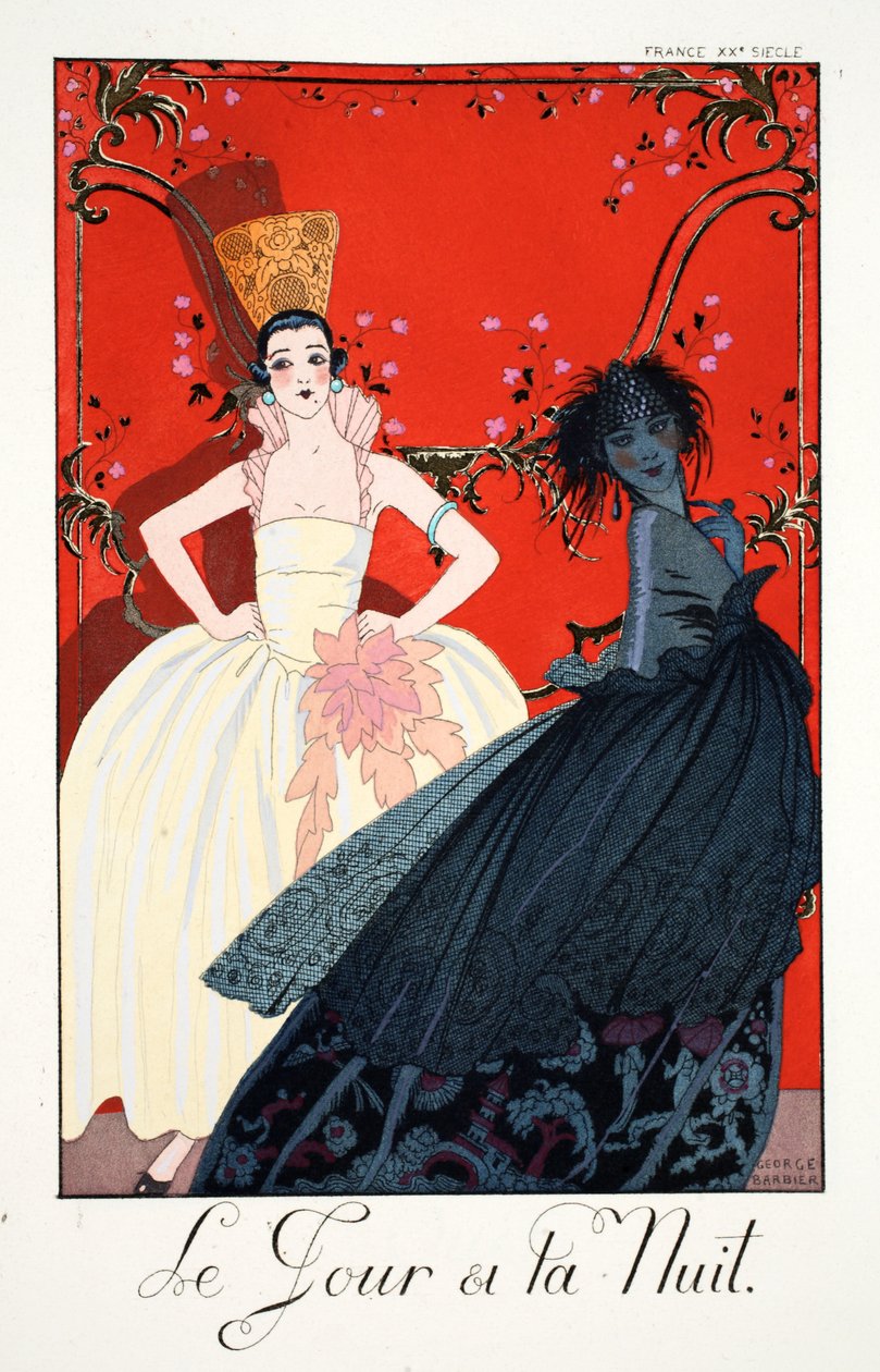 Dag og natt, fra "Falbalas & Fanfreluches, Almanac of Present, Past and Future Modes" av Georges Barbier