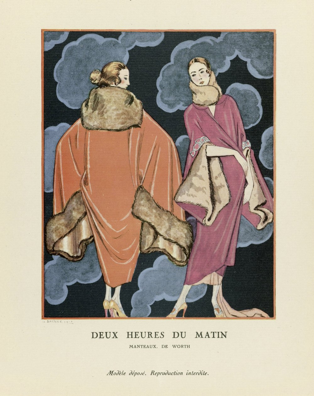 To om morgenen, pub. 1923 (stensiltrykk) av Georges Barbier