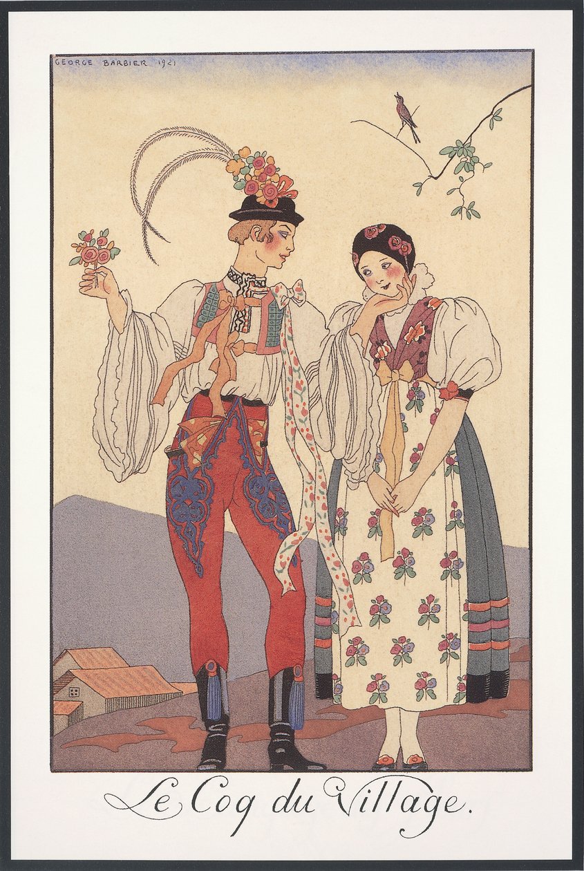 Falbalas and Fanfreluches, almanakk for 1922, Le coq du village, av George Barbier, trykk av Georges Barbier
