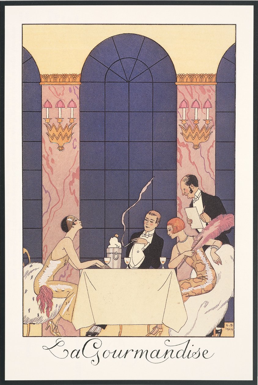 Falbalas and Fanfreluches, almanakk for 1925: "La gourmandise", av George Barbier, trykk av Georges Barbier