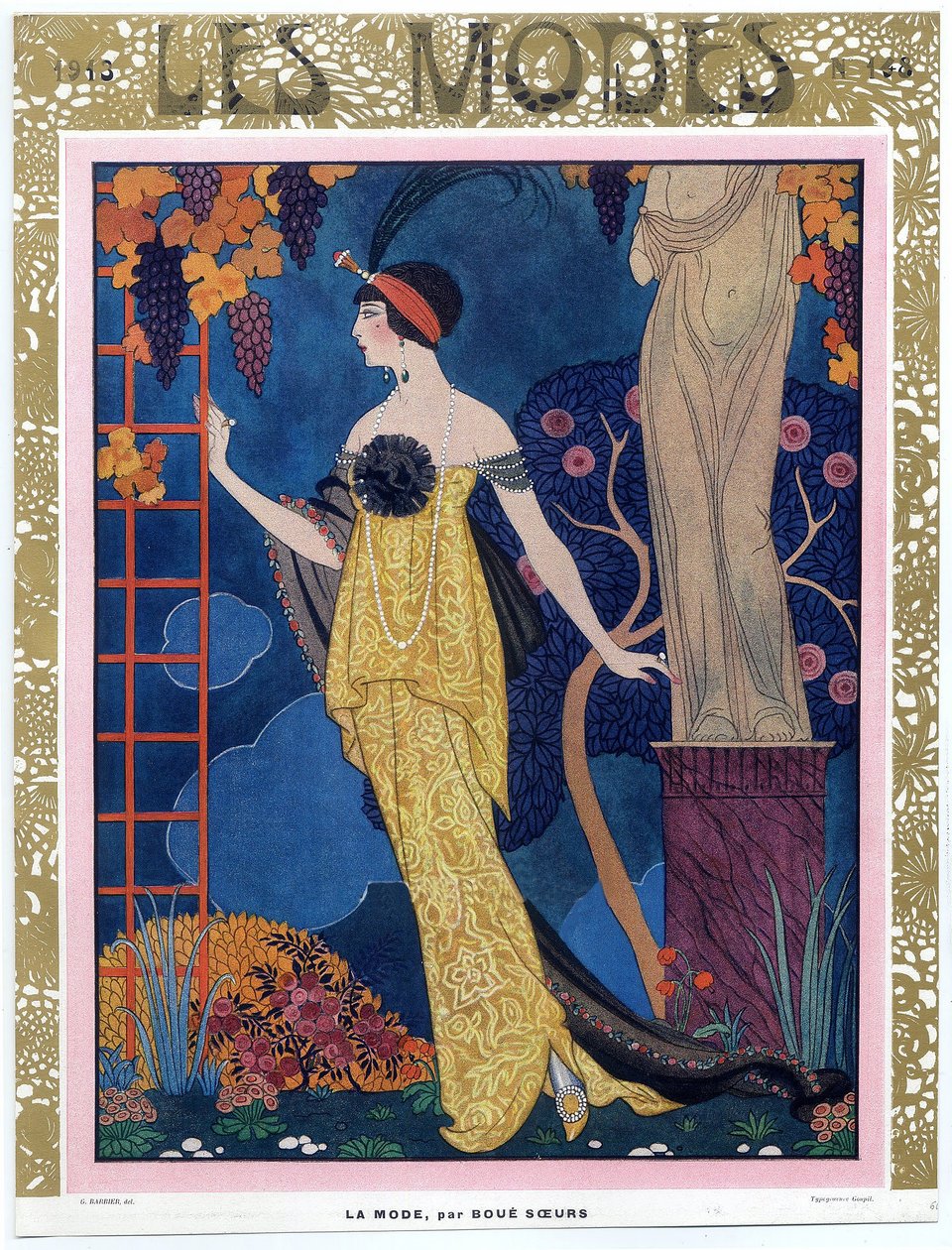 Forside av Les Modes; 1913; pub. 1913 (farget gravering) av Georges Barbier