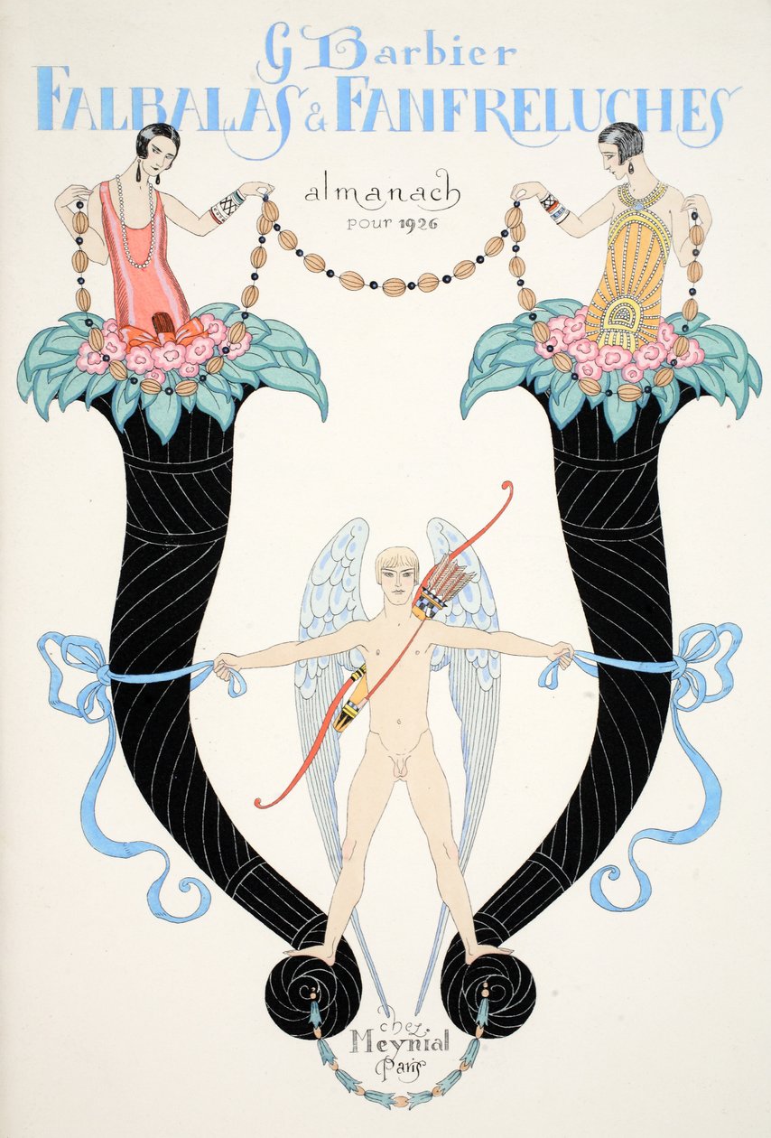 Forside av 'Falbalas & Fanfreluches, Almanac of Present, Past and Future Modes' av Georges Barbier