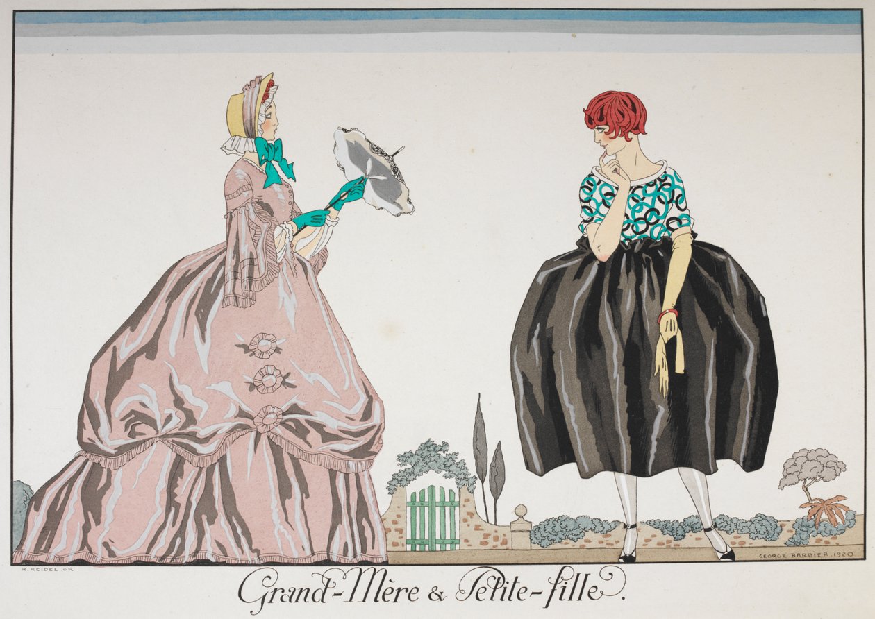 Grand-Mere et Petite fille. En eldre kvinne og ung jente. av Georges Barbier