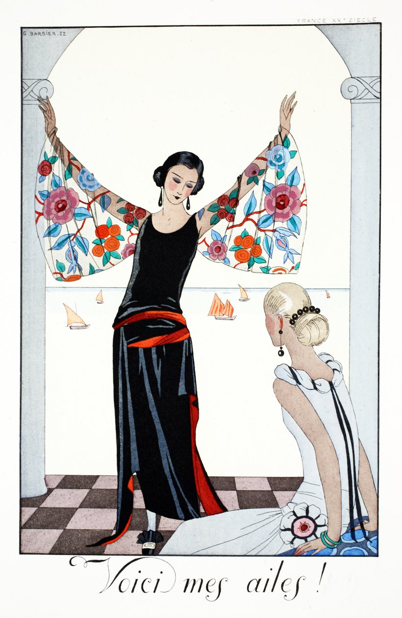 Her er mine vinger!, fra "Falbalas and Fanfreluches, Almanac of Present, Past and Future Modes" av Georges Barbier