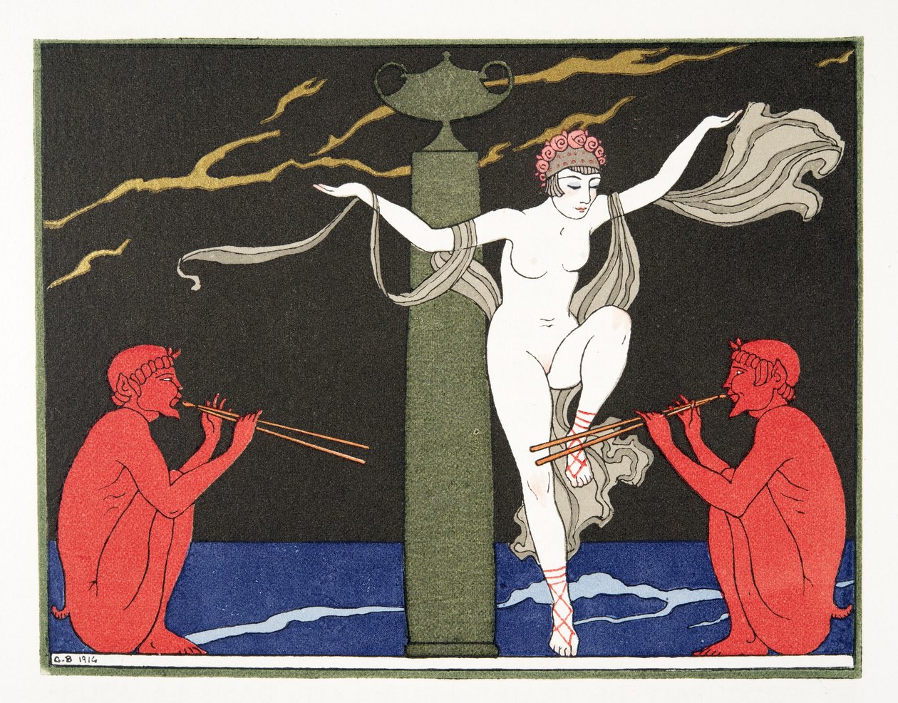 Illustrasjon fra Les Chansons de Bilitis, av Pierre Louys, pub. 1922 (stensiltrykk) av Georges Barbier