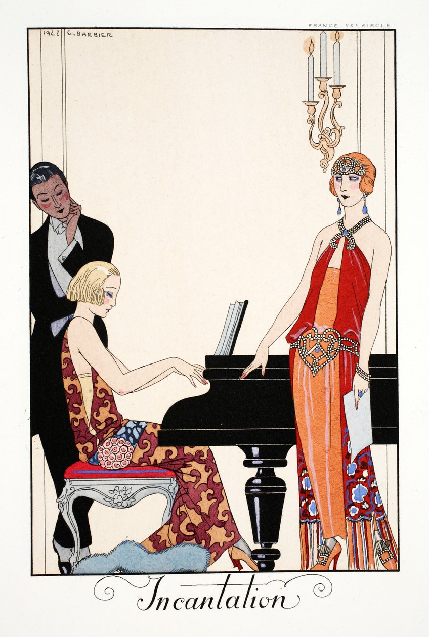 Incantation, fra 'Falbalas & Fanfreluches, Almanac of Present, Past and Future Modes' av Georges Barbier