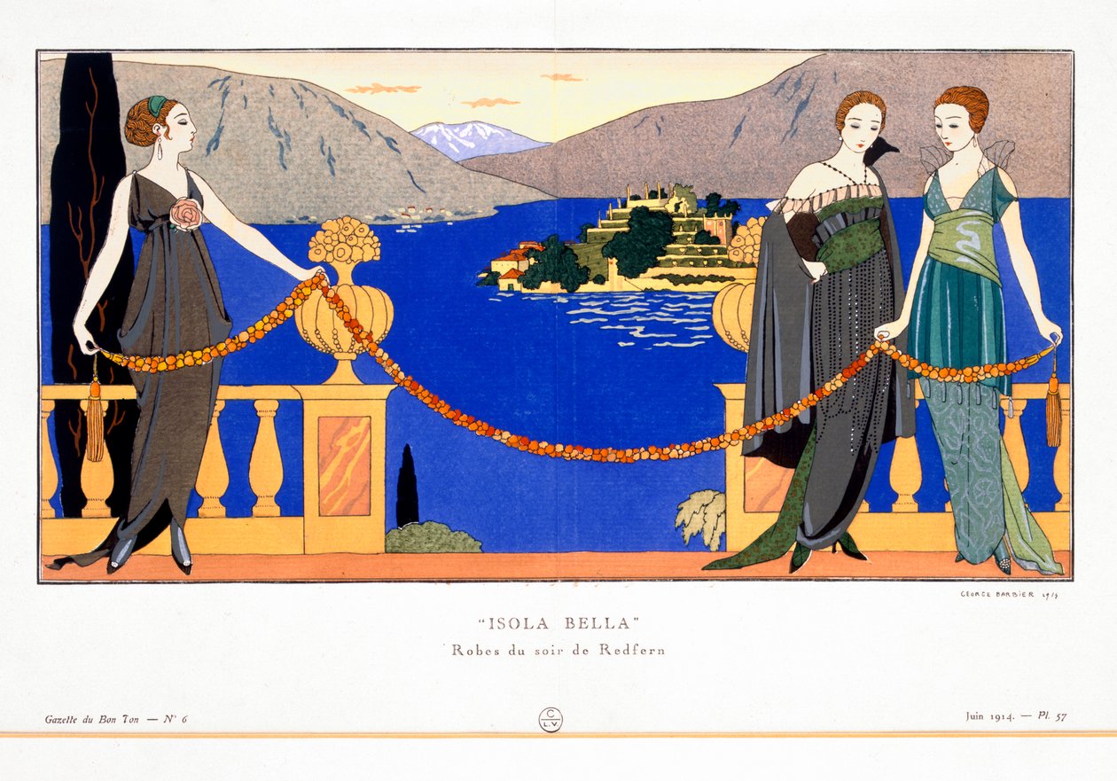 'Isola Bella', aftenkjoler designet av Redfern, 1914 av Georges Barbier