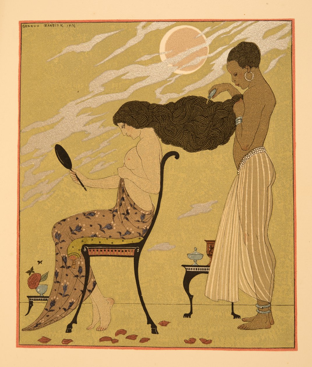 I Sing my Flesh & my Life, illustrasjon fra Les Chansons de Bilitis, av Pierre Louys, pub. 1922 (stensiltrykk) av Georges Barbier
