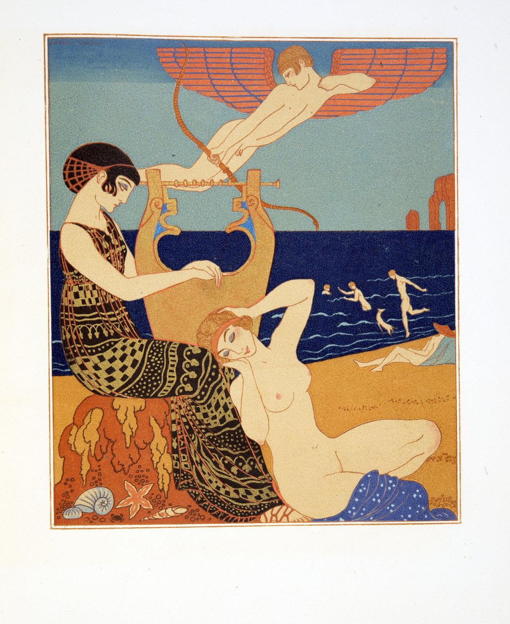 Den symbolske ringen, illustrasjon fra Les Chansons de Bilitis, av Pierre Louys, pub. 1922 (stensiltrykk) av Georges Barbier