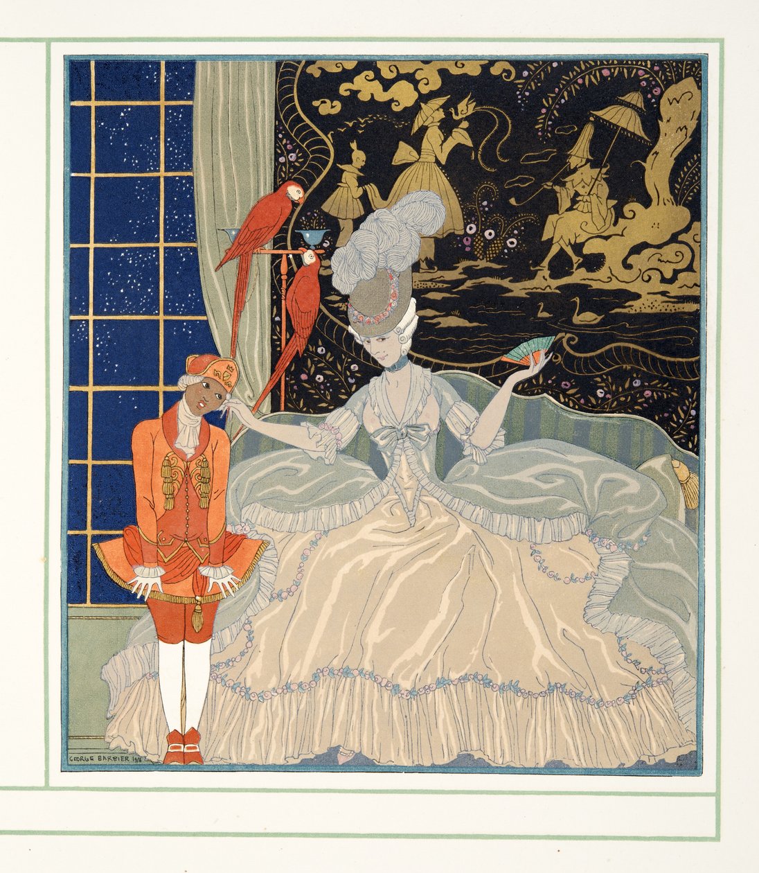 Grevinnen fra Personages de Comedie, pub. 1922 (stensiltrykk) av Georges Barbier