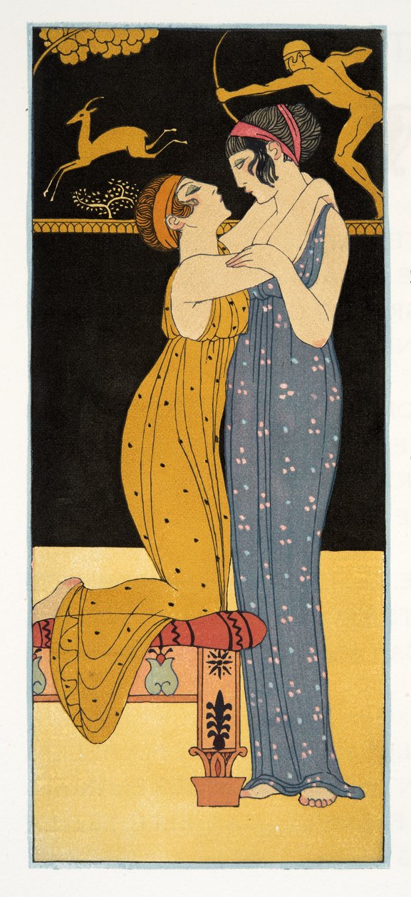 Desire, illustrasjon fra Les Chansons de Bilitis, av Pierre Louys, pub. 1922 (stensiltrykk) av Georges Barbier