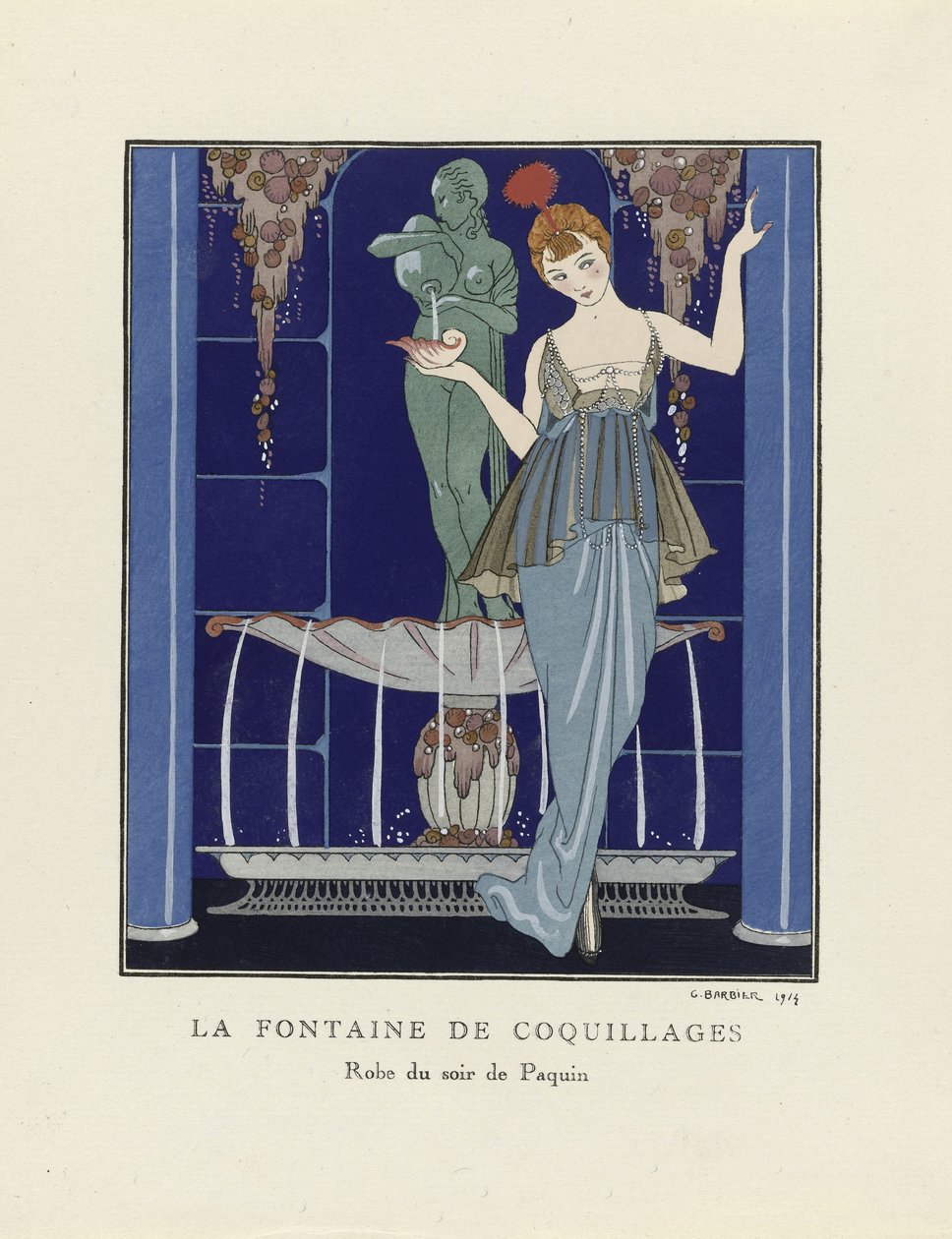 The Fountain of Shells, pub. 1914 (stensiltrykk) av Georges Barbier