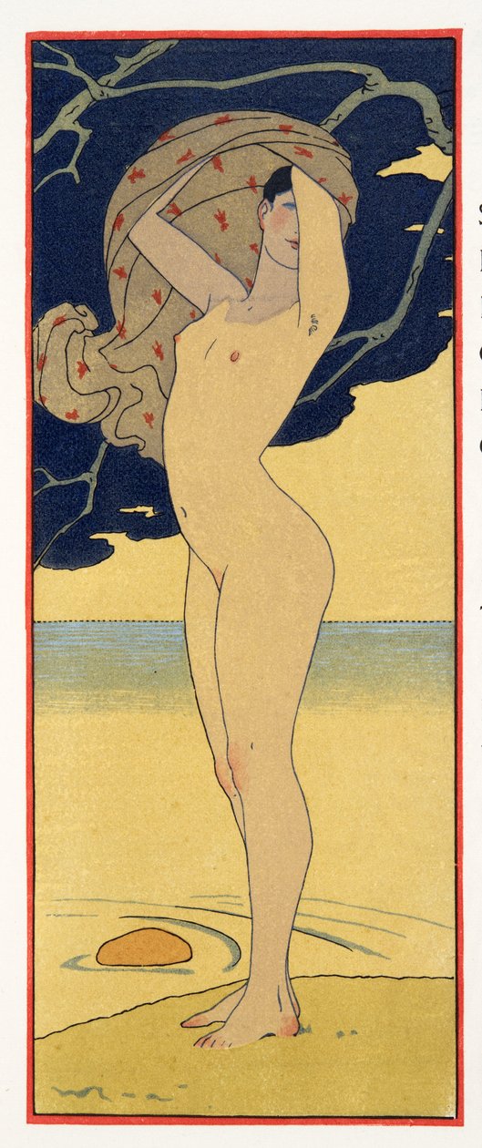La Riviere de la Foret, illustrasjon fra Les Chansons de Bilitis, av Pierre Louys, pub. 1922 (stensiltrykk) av Georges Barbier