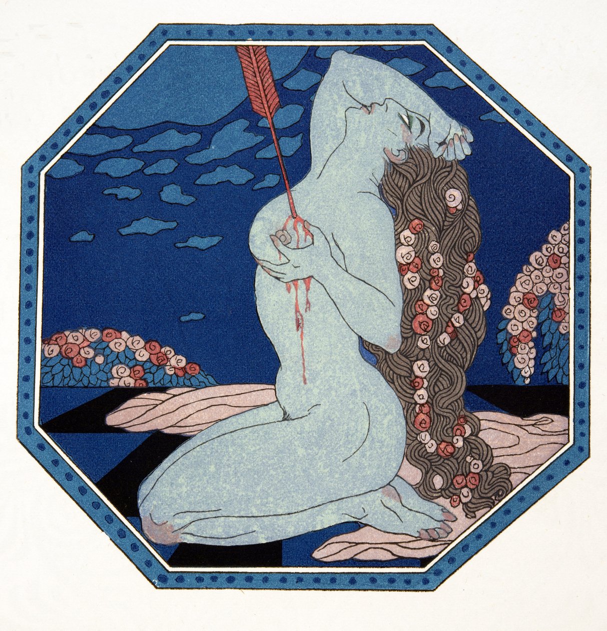 Le Deramantnier, illustrasjon fra Les Chansons de Bilitis, av Pierre Louys, pub. 1922 (stensiltrykk) av Georges Barbier