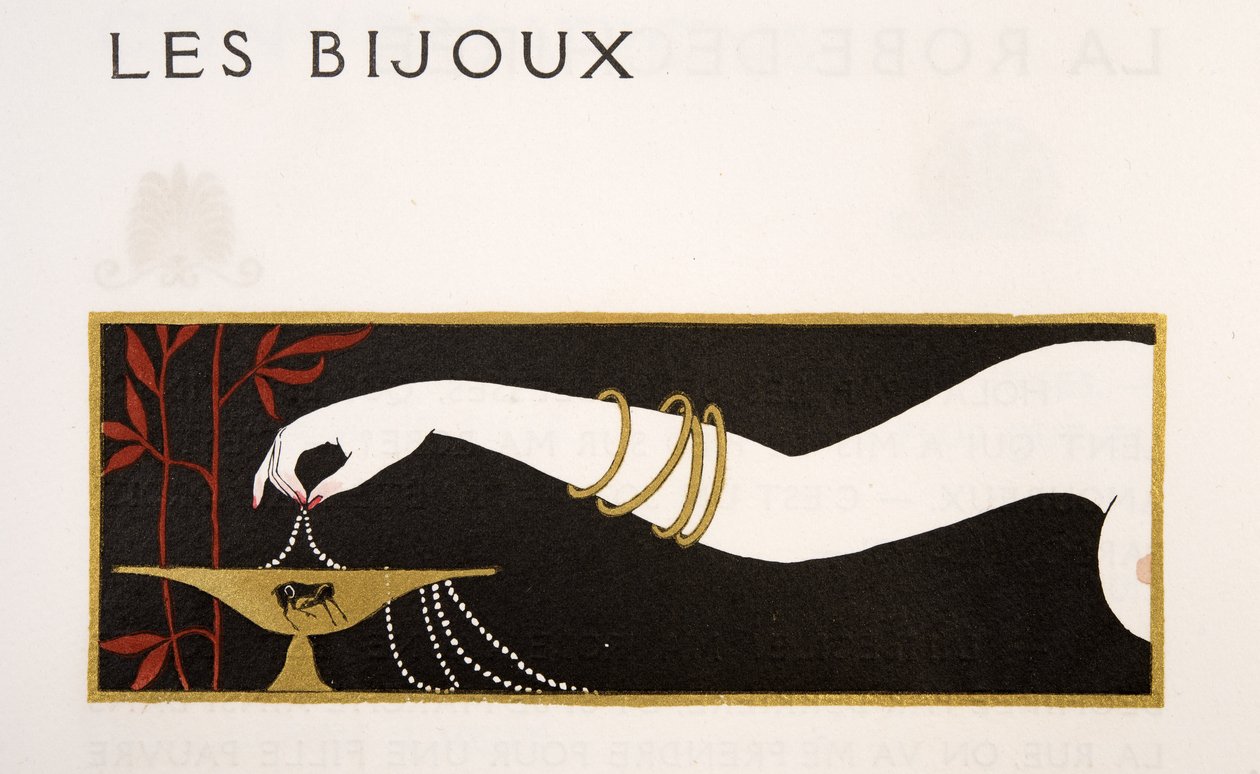 Juveler, illustrasjon fra Les Chansons de Bilitis, av Pierre Louys, pub. 1922 (stensiltrykk) av Georges Barbier