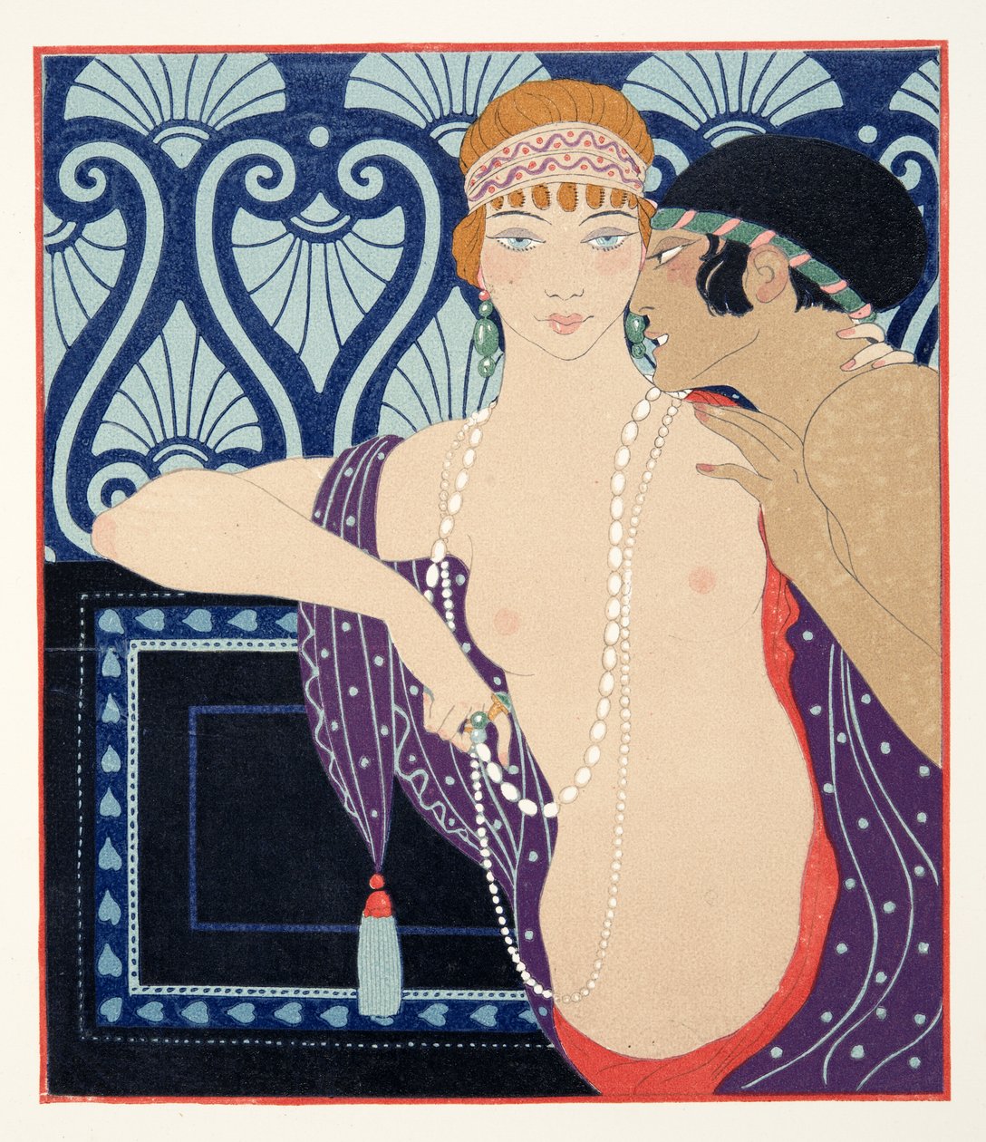 The Three Beauties of Mnasidika, illustrasjon fra Les Chansons de Bilitis, av Pierre Louys, pub. 1922 (stensiltrykk) av Georges Barbier