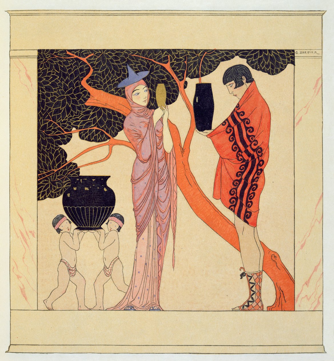 Love Token (akvarell på papir) av Georges Barbier