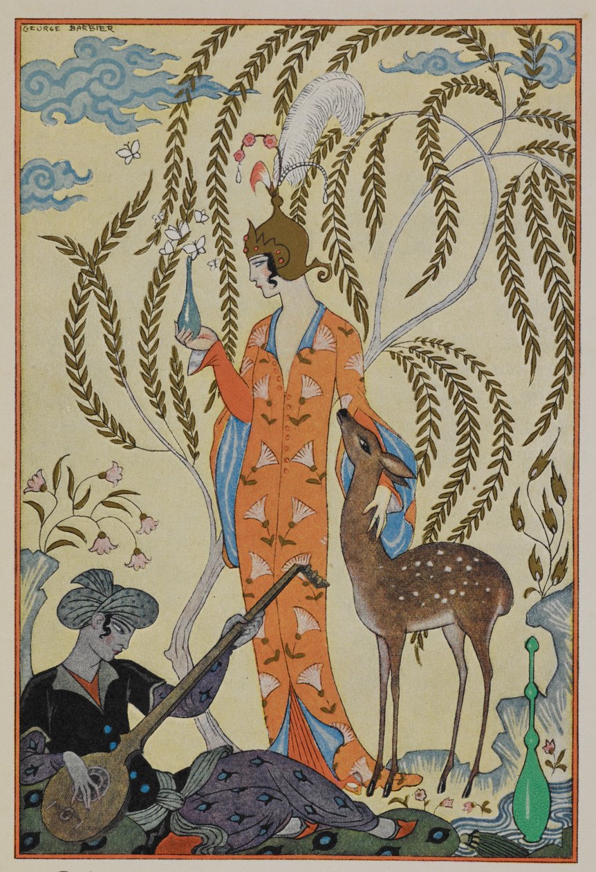 Persia. En kvinne med en fawn. En musiker. av Georges Barbier