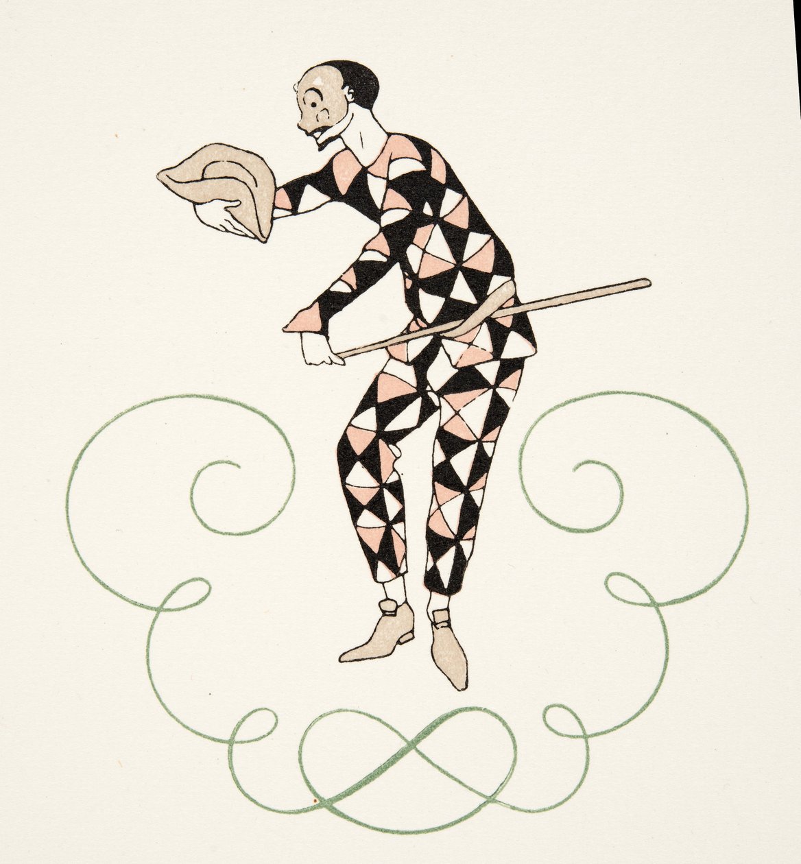 Pierrot, fra Personages de Comedie, pub. 1922 (stensiltrykk) av Georges Barbier