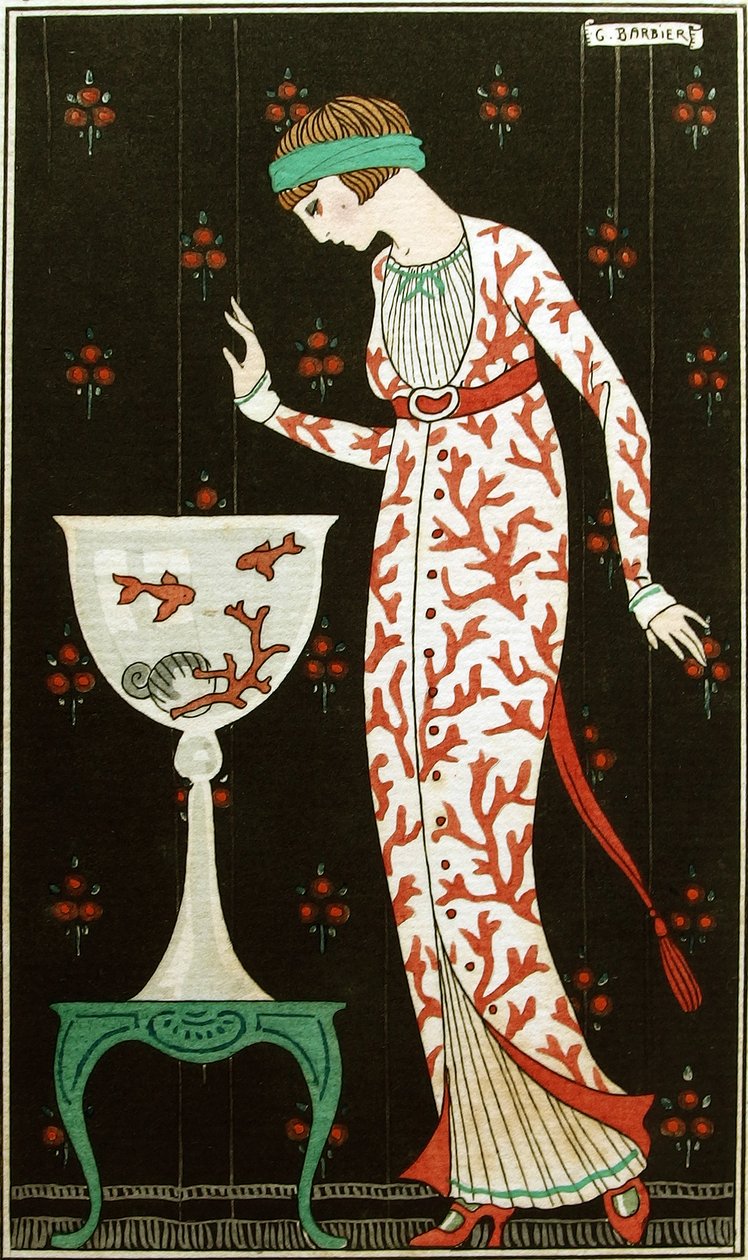 "Brochee Silk Indoor Dress" 1913 (stensil) av Georges Barbier