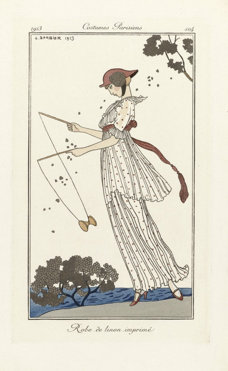 Robe de Linon trykt, fra Costumes Parisien, pub.1913 (stensiltrykk) av Georges Barbier