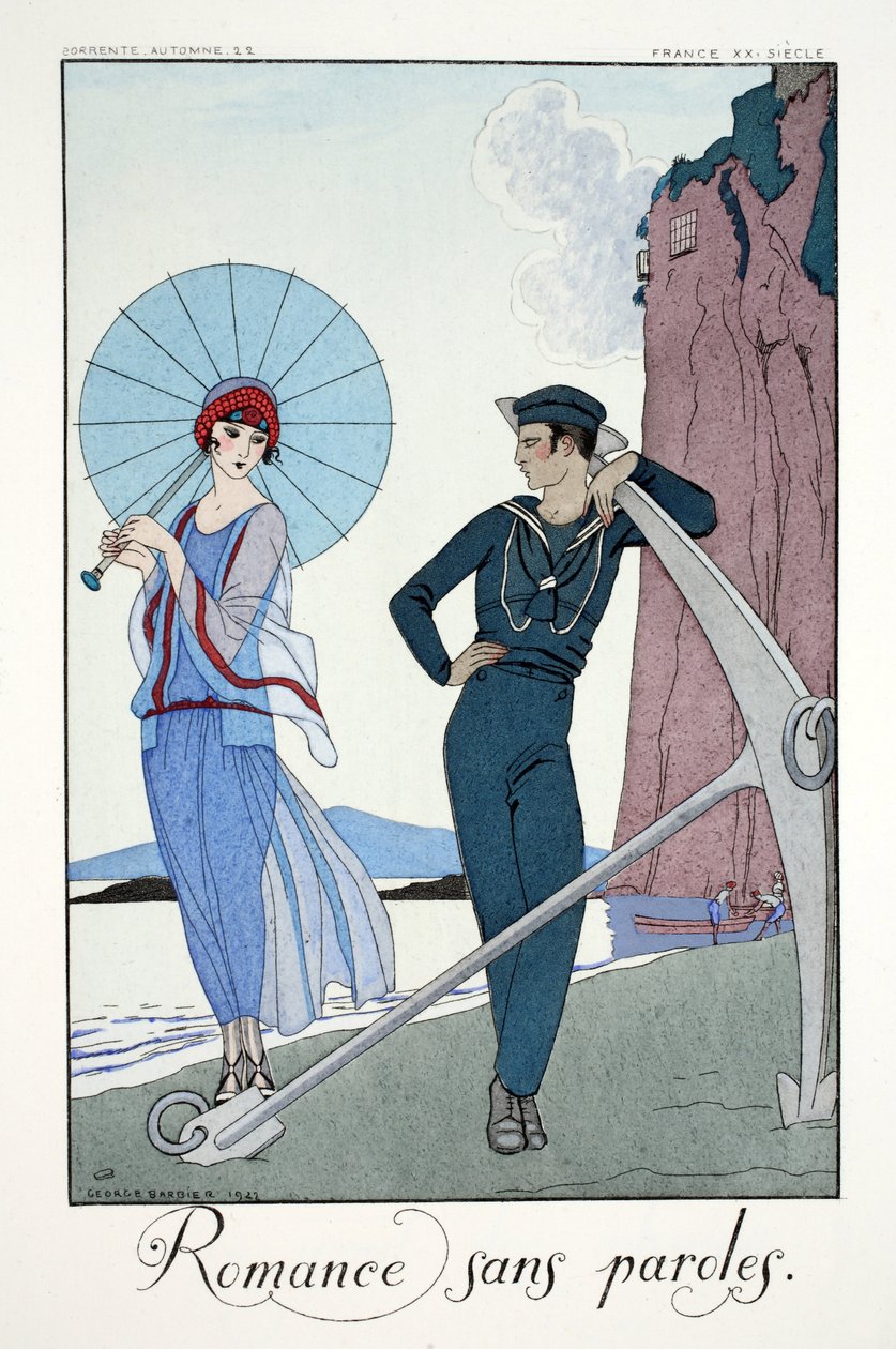 Romanser uten ord, fra "Falbalas and Fanfreluches, Almanac of Present, Past and Future Modes" av Georges Barbier