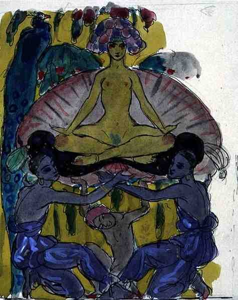 Studie for The Birth of Venus (blekk og akvarell på papir) (se 133205) av Georges Barbier
