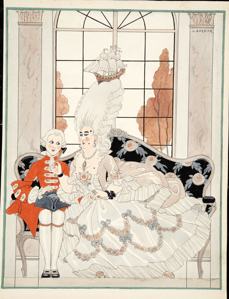 Hertuginnen, ca. 1930 (akvarell på papir) av Georges Barbier