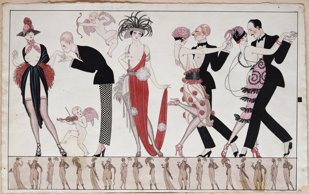 Tangoen (penn og blekk og akvarell på papir) av Georges Barbier