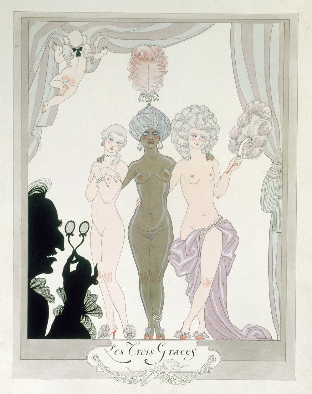 The Three Graces (penn, blekk og akvarell på papir) av Georges Barbier