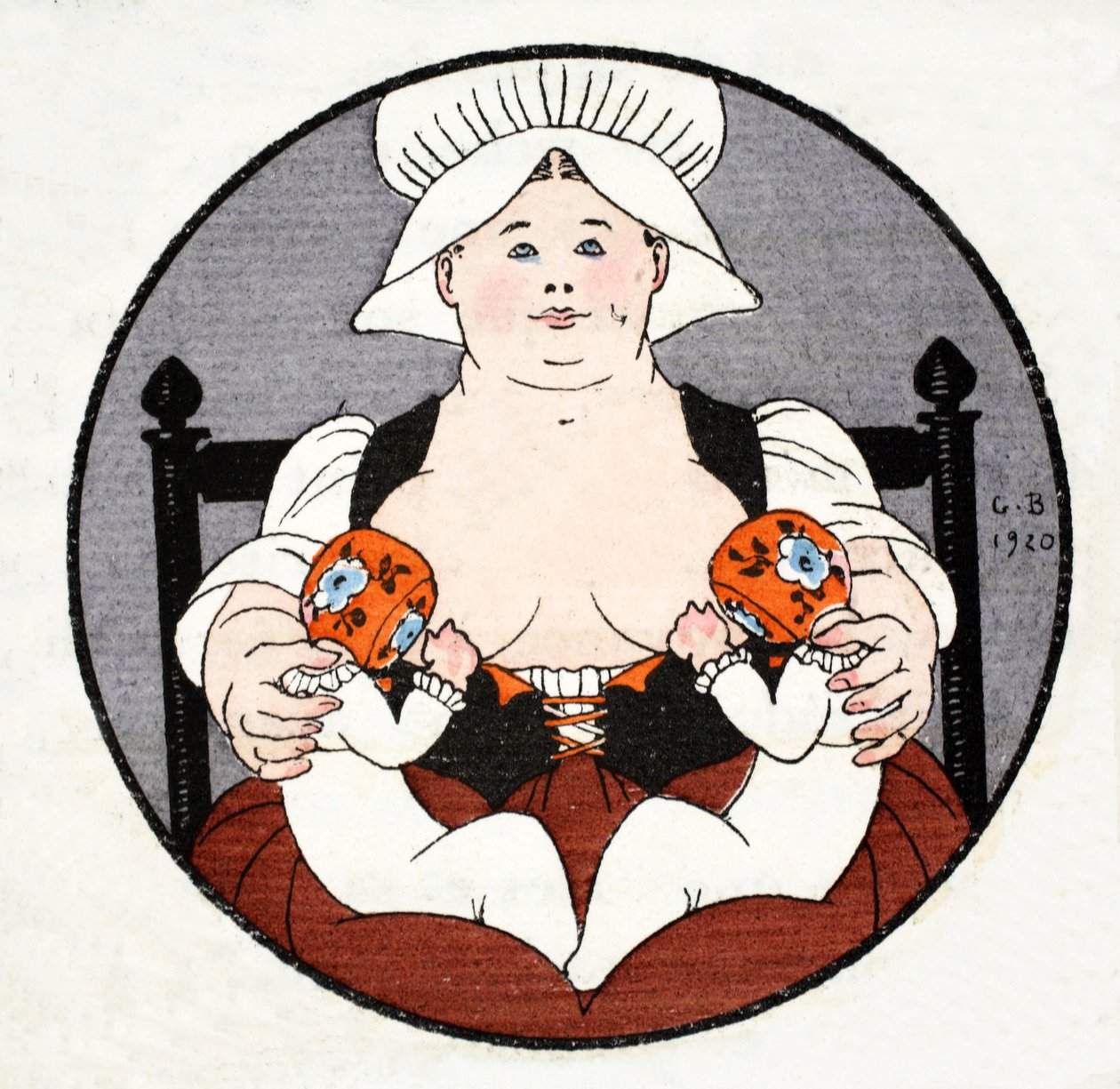The Wet Nurse med tvillinger (pochoir-trykk) av Georges Barbier