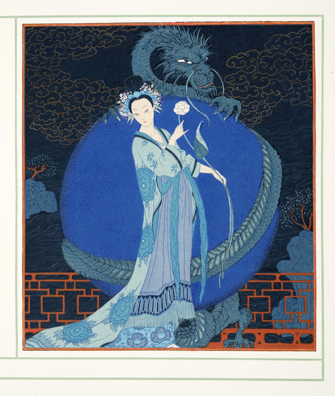 Turandot Princess of China, fra Personages de Comedie, pub. 1922 (stensiltrykk) av Georges Barbier