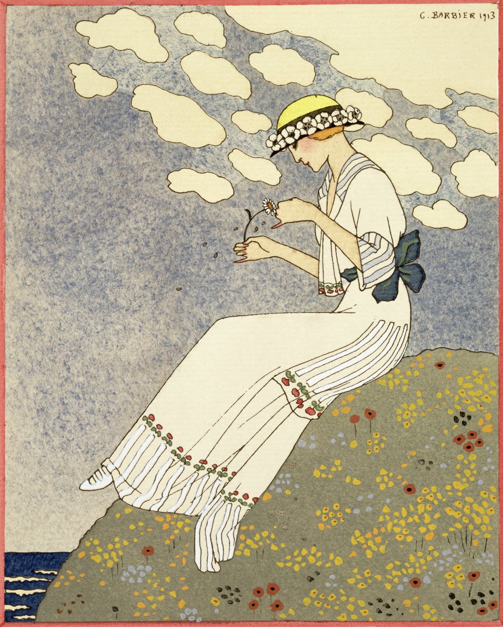 Un Peu..., design for en landkjole fra Paquin av Georges Barbier
