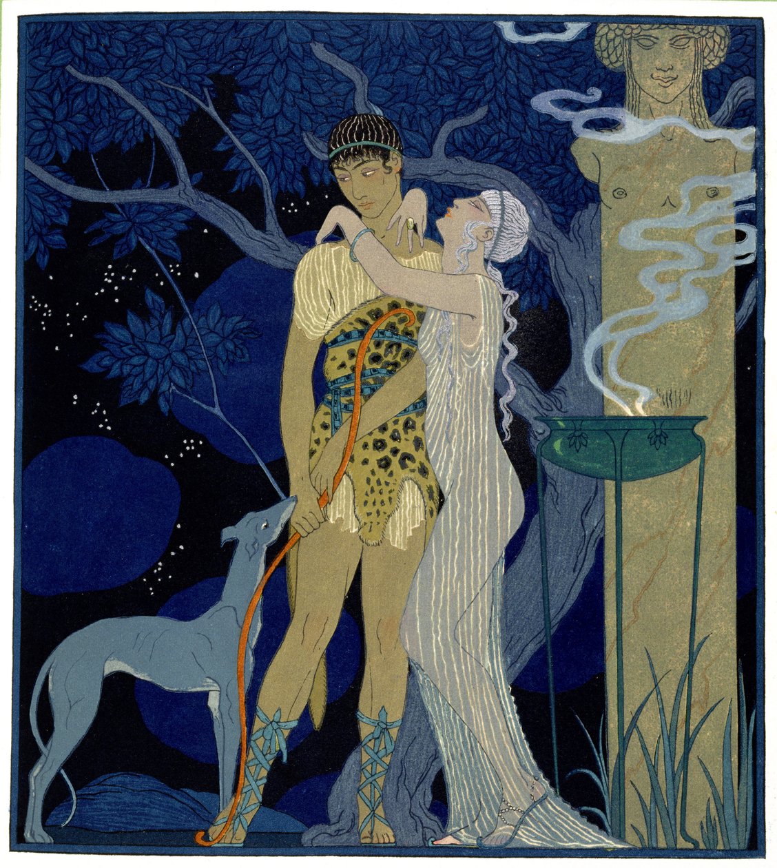Venus og Adonis (farge litho) av Georges Barbier