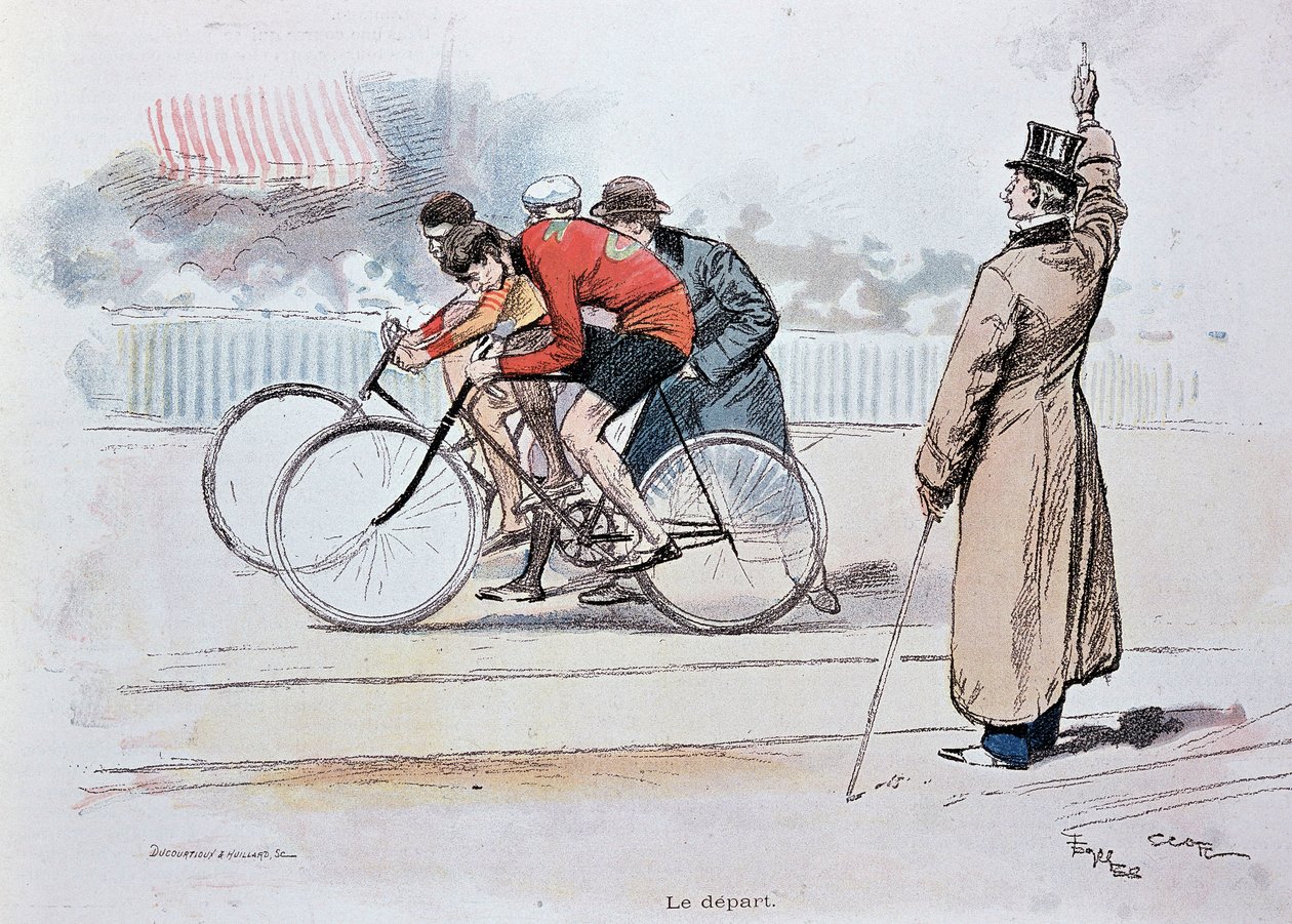 Sykkelritt: starten - tegning av G. Scott av Georges Bertin Scott