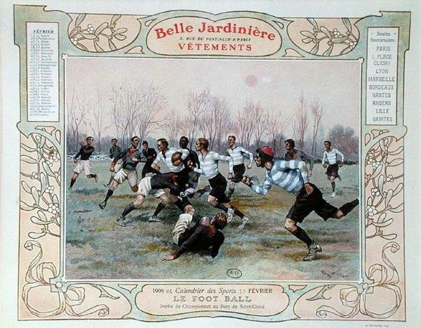 Rugby, illustrasjon for februar fra en kalender for klesbutikken 