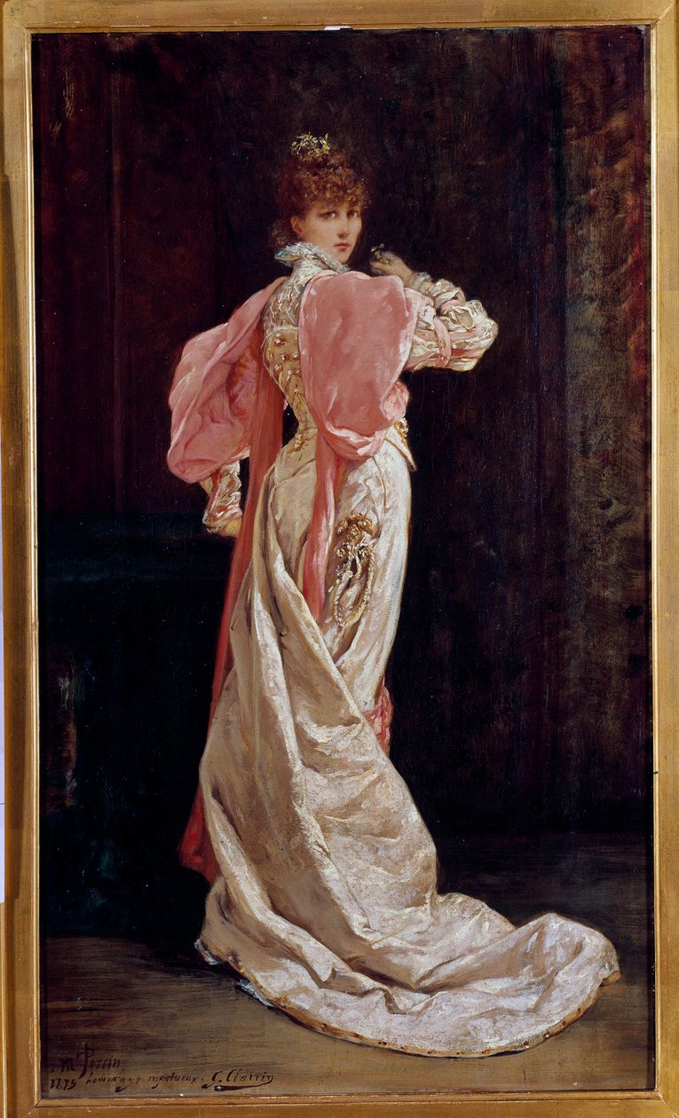 Full lengdeportrett av den franske skuespillerinnen Henriette Rosine Bernard kjent som Sarah Bernhardt (1844-1923) Maleri av Georges Jules Victor Clairin (1843 - 1919). 1800-tallet. Paris, fransk komedie av Georges Clairin