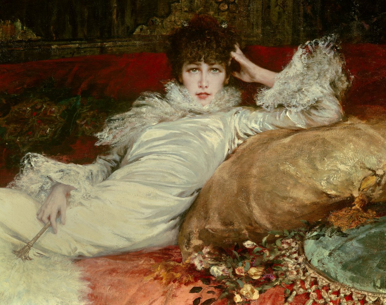 Portrett av komiker Sarah-Henriette Bernard kalt Sarah Bernhardt (1844-1923). av Georges Clairin