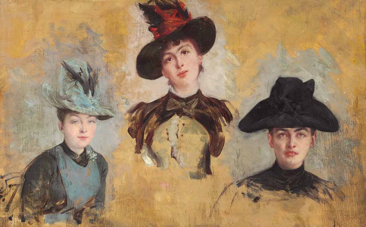 Tre kvinner i hatter; Tre kvinner i hatter, 1880 av Georges Clairin